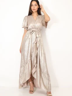 La Modeuse Robe scintillante à volants Beige