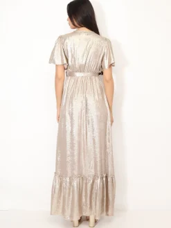 La Modeuse Robe scintillante à volants Beige