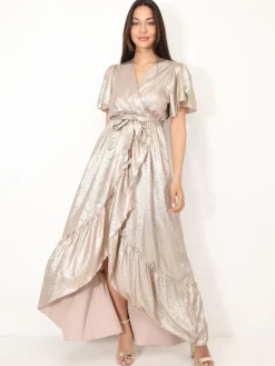 La Modeuse Robe scintillante à volants Beige