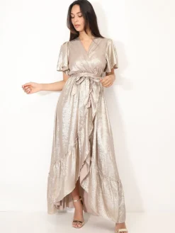 La Modeuse Robe scintillante à volants Beige