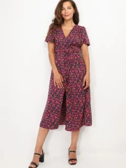 Clearance La Modeuse Robe style portefeuille à petites fleurs Fuchsia