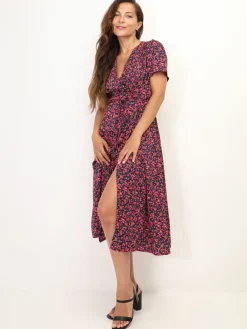 Clearance La Modeuse Robe style portefeuille à petites fleurs Fuchsia
