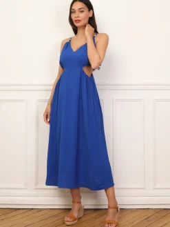 Hot La Modeuse Robe taille cut out mi-longue Bleu