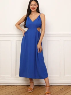 Hot La Modeuse Robe taille cut out mi-longue Bleu