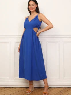 Hot La Modeuse Robe taille cut out mi-longue Bleu