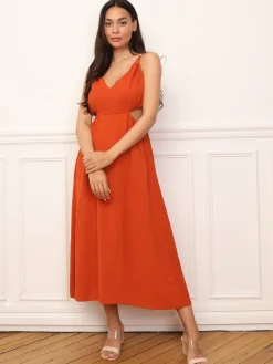 Clearance La Modeuse Robe taille cut out mi-longue Orange