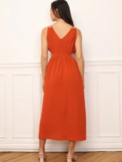 Clearance La Modeuse Robe taille cut out mi-longue Orange