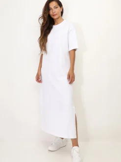 Hot La Modeuse Robe T-shirt à fentes Blanc