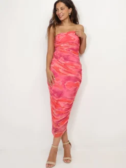 Discount La Modeuse Robe tube en tulle tie & dye Fuchsia