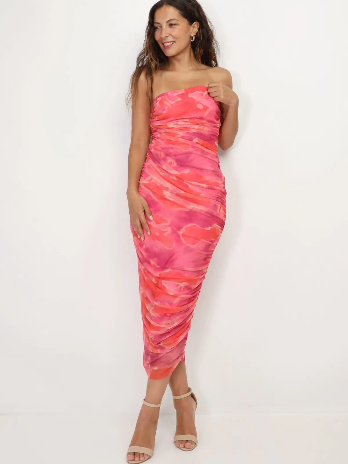 Discount La Modeuse Robe tube en tulle tie & dye Fuchsia
