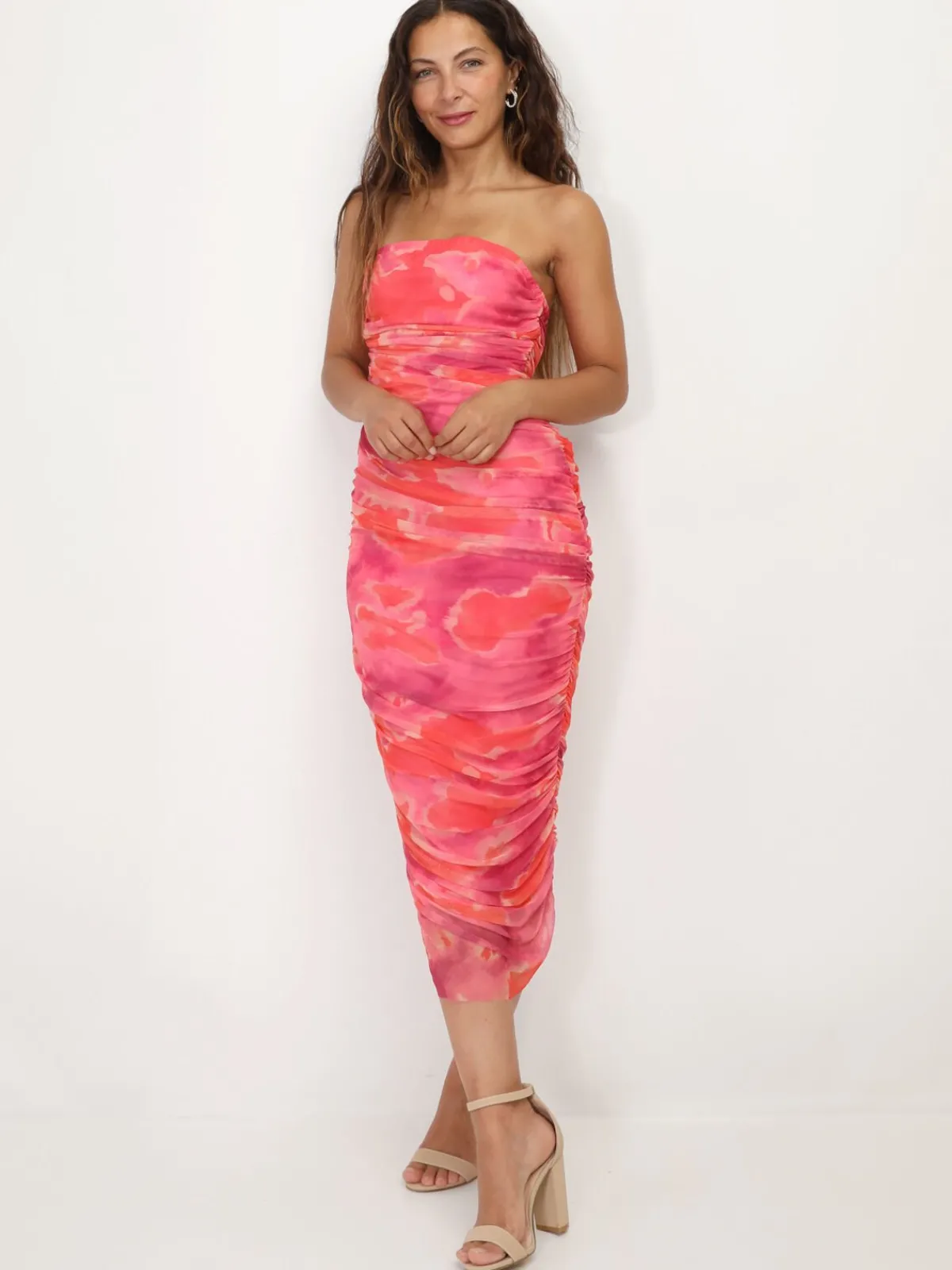 Discount La Modeuse Robe tube en tulle tie & dye Fuchsia