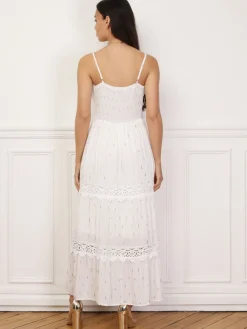 Online La Modeuse Robe évasée à crochet et éclats dorés Blanc