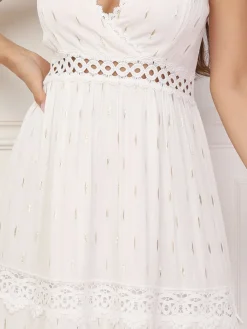 Online La Modeuse Robe évasée à crochet et éclats dorés Blanc