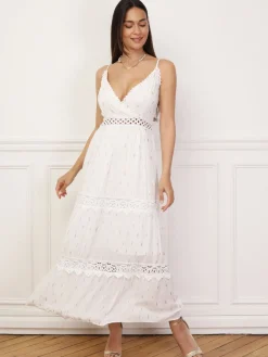 Online La Modeuse Robe évasée à crochet et éclats dorés Blanc