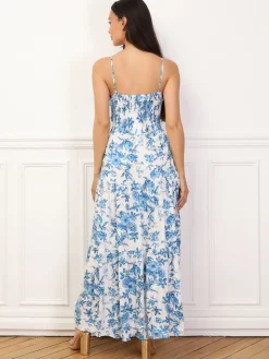 Clearance La Modeuse Robe évasée à motif floral et éclats dorés Bleu