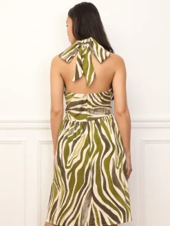 New La Modeuse Robe évasée à motif zébré VertOlive