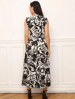 Outlet La Modeuse Robe évasée à volants et ceinture Noir