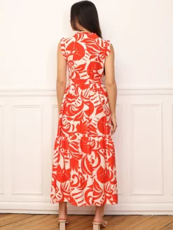 Discount La Modeuse Robe évasée à volants et ceinture Rouge