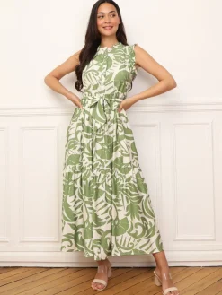 Hot La Modeuse Robe évasée à volants et ceinture Vertclair