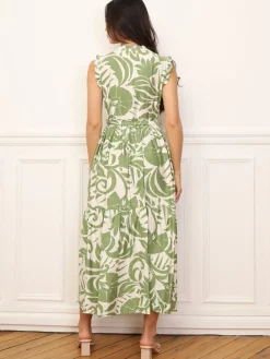Hot La Modeuse Robe évasée à volants et ceinture Vertclair