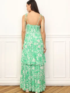 Discount La Modeuse Robe évasée à volants et fleurs Vert