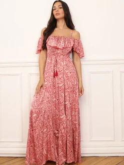 Online La Modeuse Robe évasée à volants et motif cachemire Rouge