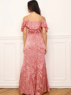 Online La Modeuse Robe évasée à volants et motif cachemire Rouge