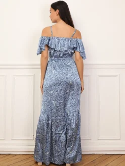 New La Modeuse Robe évasée à volants et motif cachemire Bleu