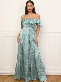 Online La Modeuse Robe évasée à volants et motif cachemire Turquoise