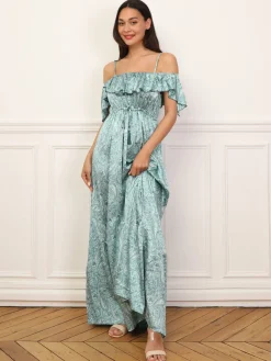 Online La Modeuse Robe évasée à volants et motif cachemire Turquoise