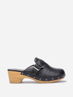 Clearance La Modeuse Sabots cloutés à talon effet bois Noir