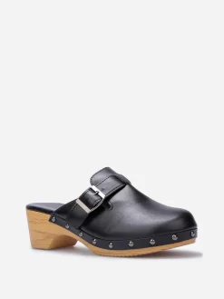 Clearance La Modeuse Sabots cloutés à talon effet bois Noir