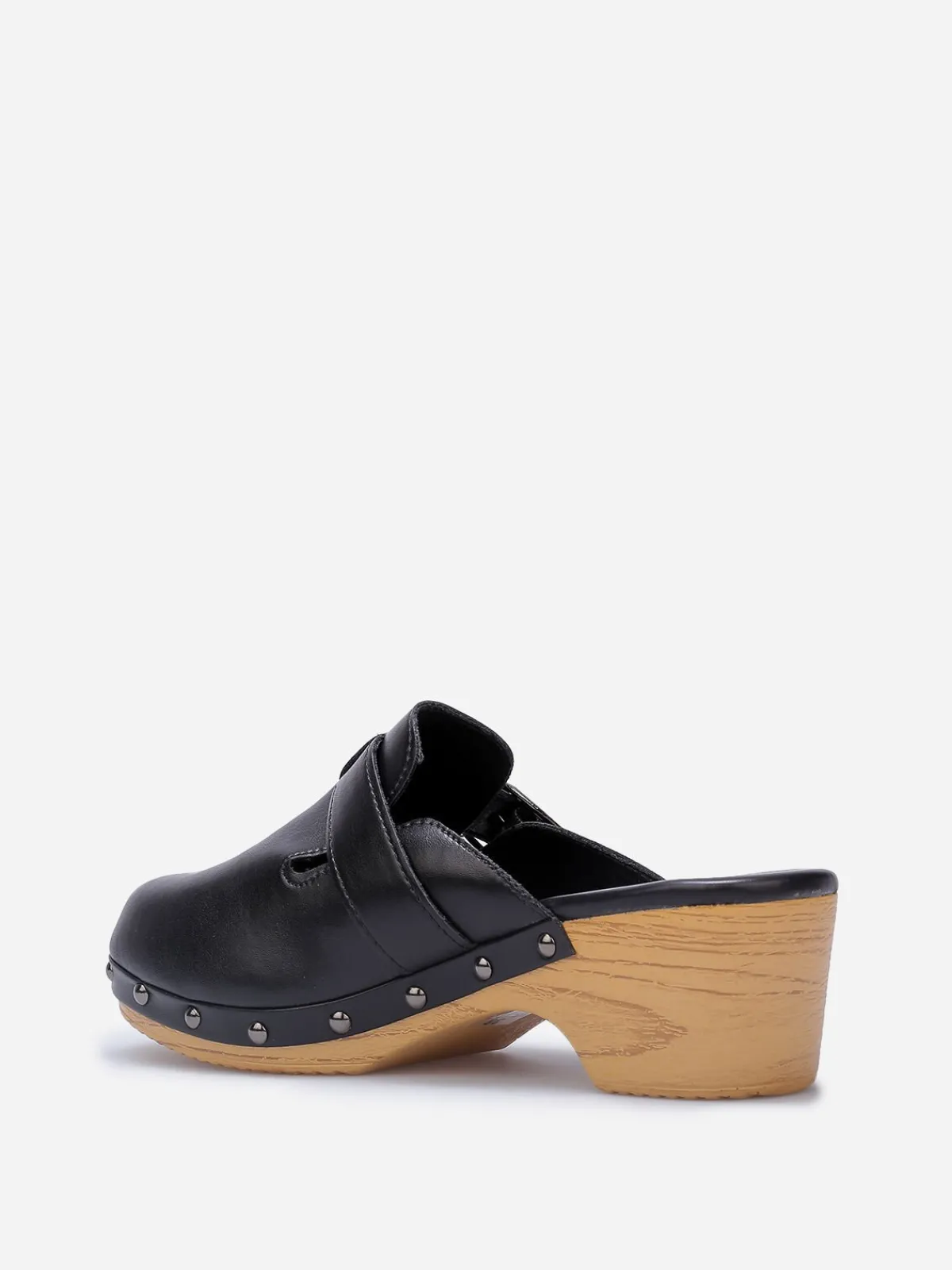 Clearance La Modeuse Sabots cloutés à talon effet bois Noir