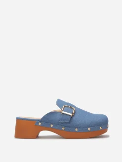 Outlet La Modeuse Sabots en denim à boucles et clous BleuDenim