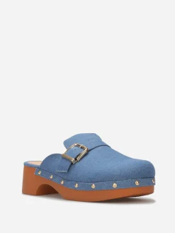 Outlet La Modeuse Sabots en denim à boucles et clous BleuDenim