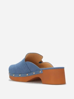 Outlet La Modeuse Sabots en denim à boucles et clous BleuDenim