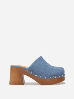 Outlet La Modeuse Sabots en denim à talon et clous BleuDenim
