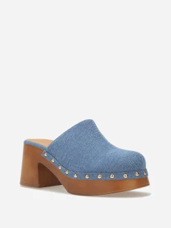 Outlet La Modeuse Sabots en denim à talon et clous BleuDenim