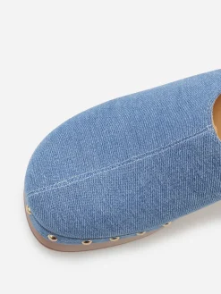 Outlet La Modeuse Sabots en denim à talon et clous BleuDenim