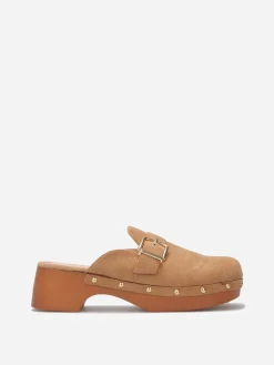 New La Modeuse Sabots en suédine à boucle et clous Kaki