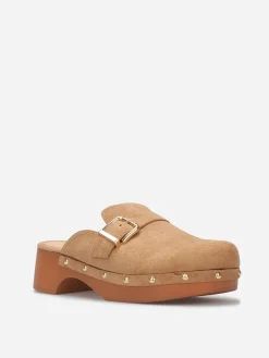 New La Modeuse Sabots en suédine à boucle et clous Kaki