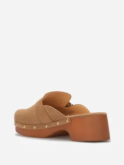 New La Modeuse Sabots en suédine à boucle et clous Kaki