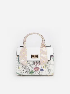 La Modeuse Sac à main à imprimé floral et foulard amovible Blanc