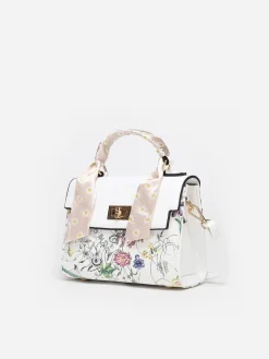 La Modeuse Sac à main à imprimé floral et foulard amovible Blanc