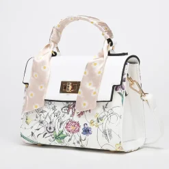 La Modeuse Sac à main à imprimé floral et foulard amovible Blanc