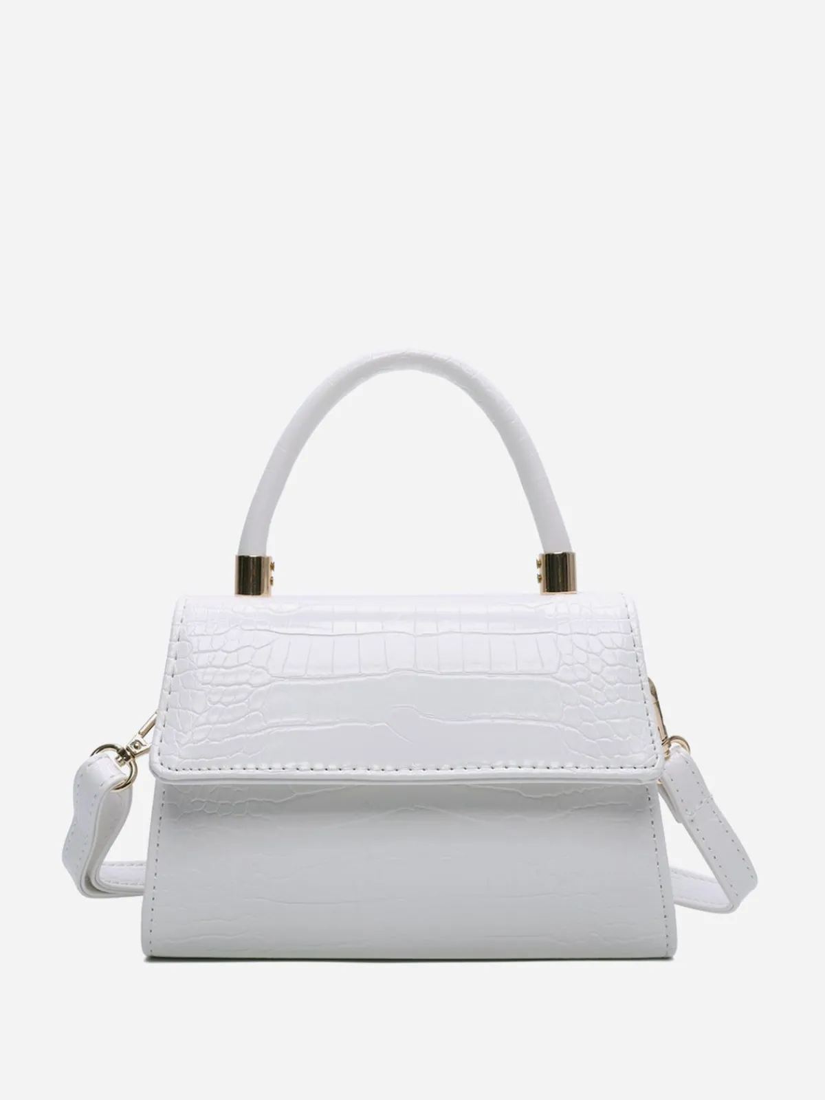 Best La Modeuse Sac à main effet croco verni avec rabat Blanc
