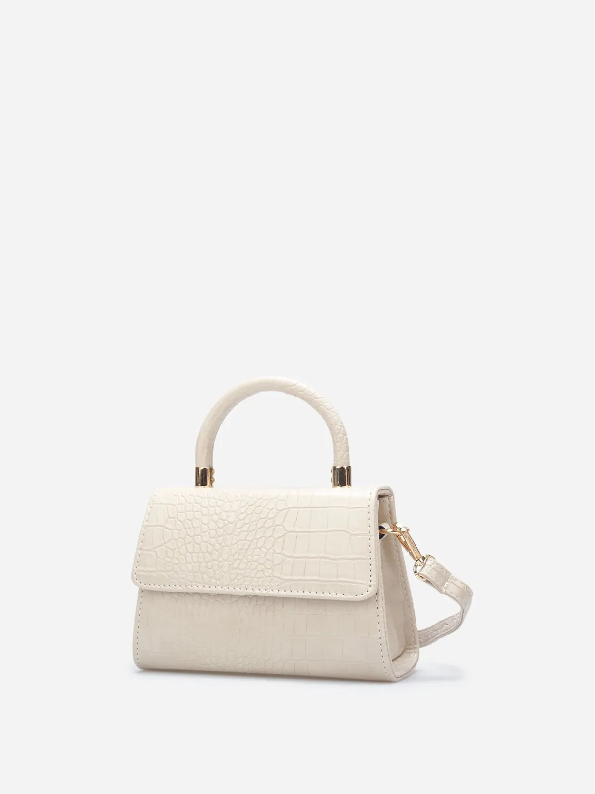 New La Modeuse Sac à main effet croco verni avec rabat Beige