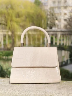 New La Modeuse Sac à main effet croco verni avec rabat Beige