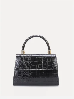 Hot La Modeuse Sac à main effet croco verni avec rabat Noir