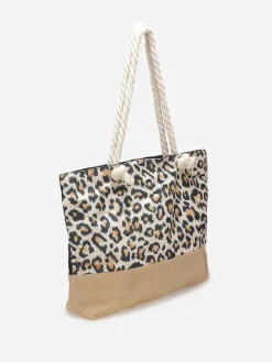Outlet La Modeuse Sac cabas en toile et imprimé animal Beige